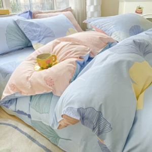 眠度床上四件套纯棉100%全棉被套床单床笠印花高端床上用品 银杏叶 1.8m床单四件套【被套2*2.3m】